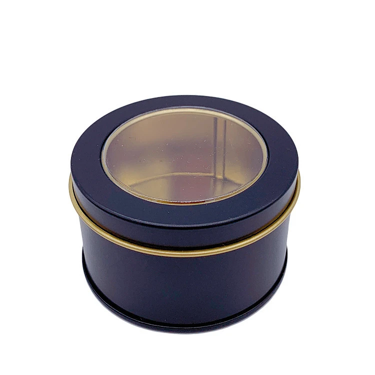 Wholesale Stock Food Grade Round Tin Packaging Box With Window Candle Candy Gift Cake Packaging Tin Box With Window
