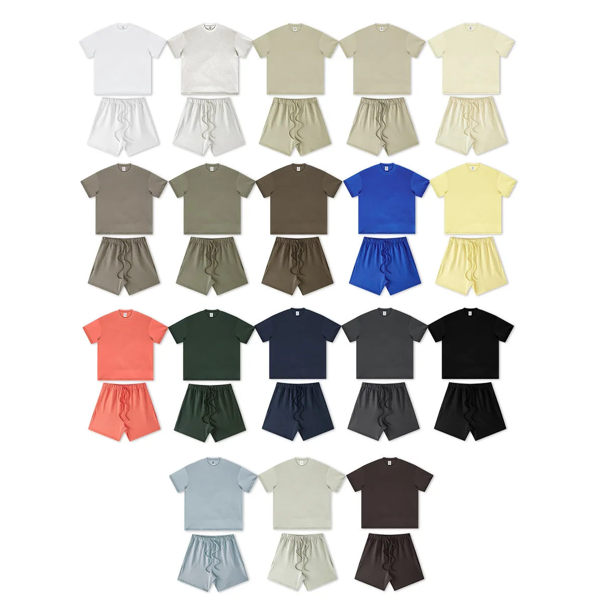 Spring/Summer 305G Heavyweight Solid Color Short sleeved Shorts, European and American Loose Fashion Brand Couple T-shirt Set