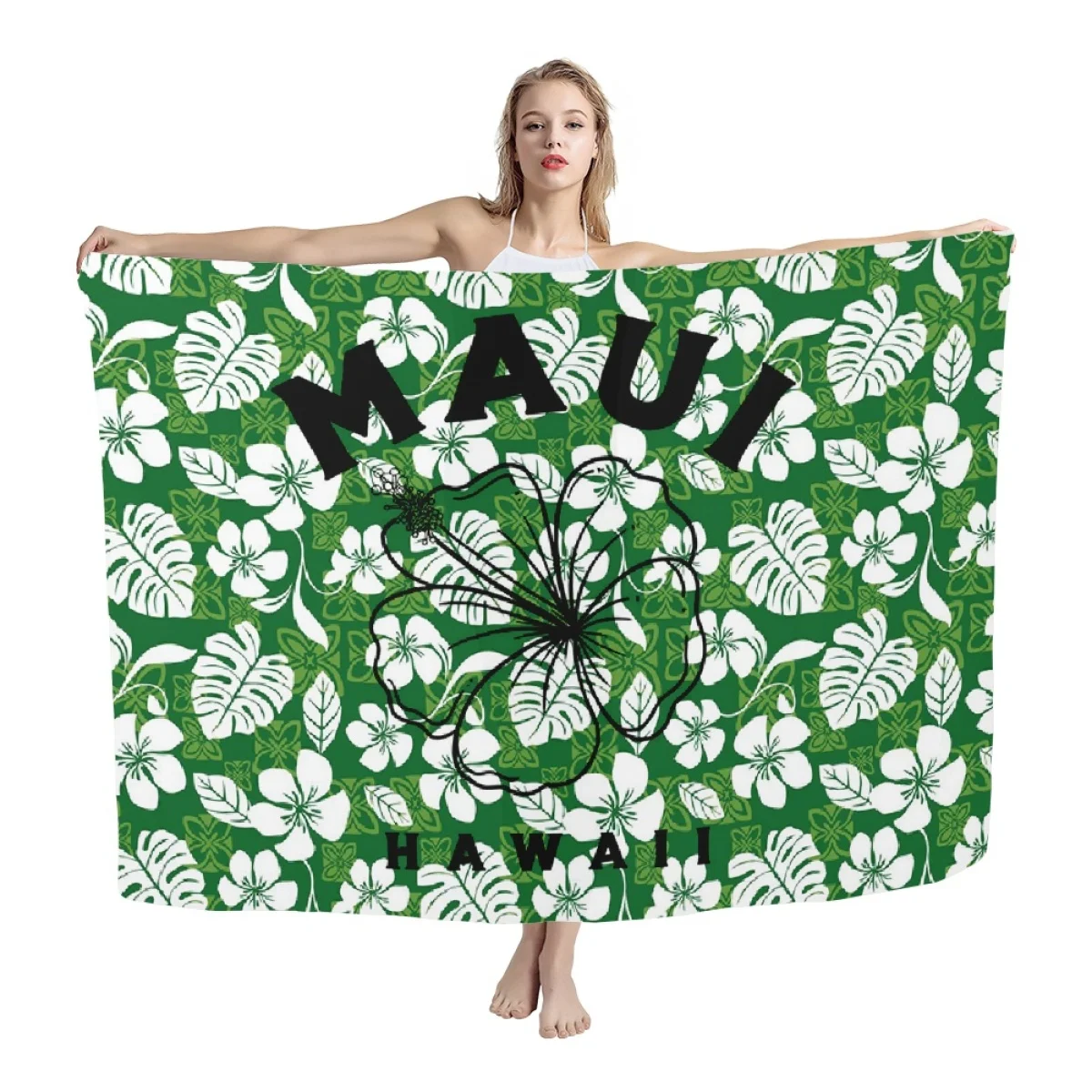 2023 summer Custom Hawaiian Flowers design  Printing Large size Blends Scarf Sarong Wholesale