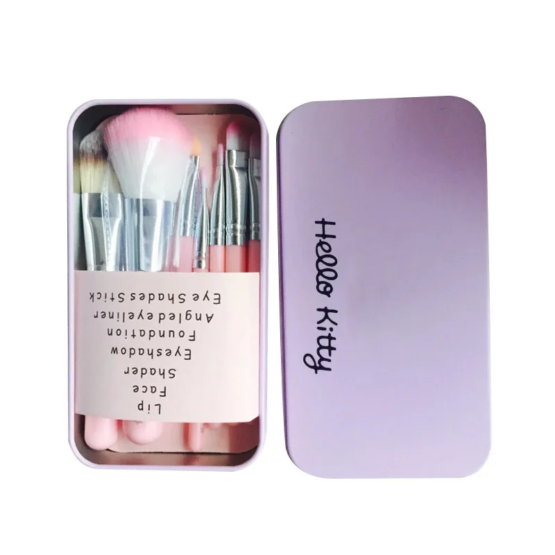 Private Label 7 pcs makeup brush Cartoon iron box Artificial fiber 7pcs brush Makeup tools Single blush brushes