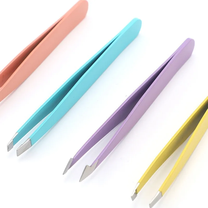 High Quality Stainless Steel Custom Logo Eyebrow Pliers Bevel Flat Pointed Knife Edge Tweezers Eyelash Extension PU Leather Bag