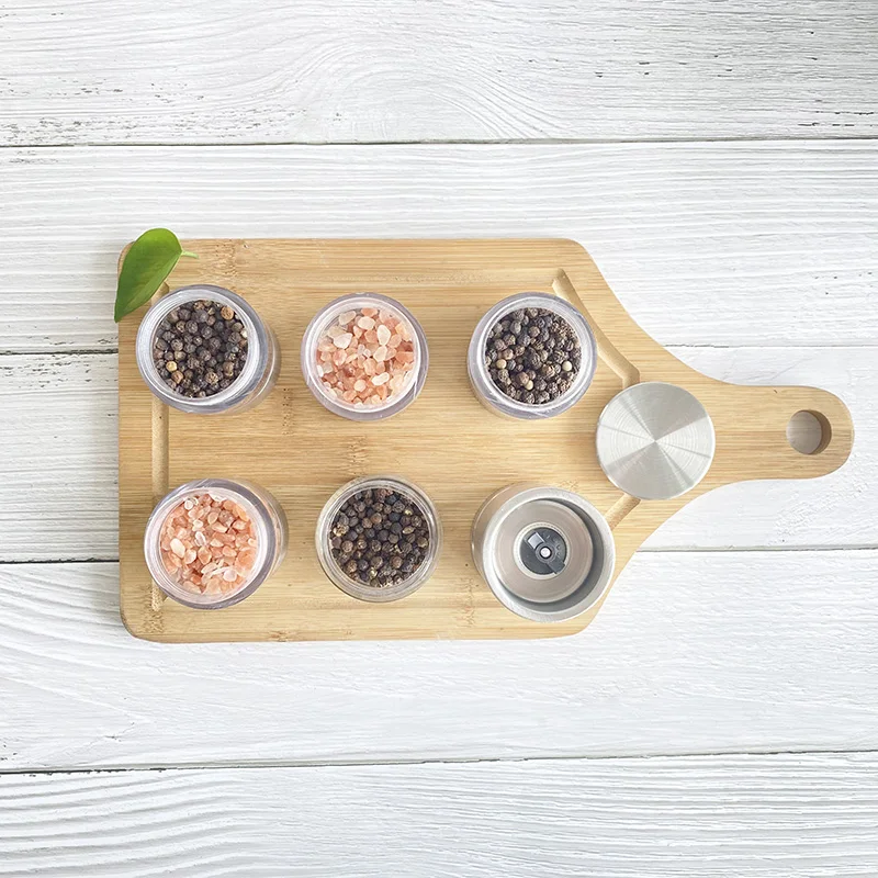 Salt and Pepper Combo Mill Silver Clear 5 in 1 Manual SS Pepper Mill  with Transparent Spice Chambers