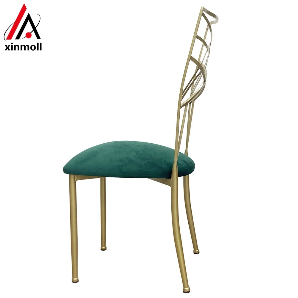 Wedding event chairs Gold  Fanfare Chameleon chair with green Velvet cushions