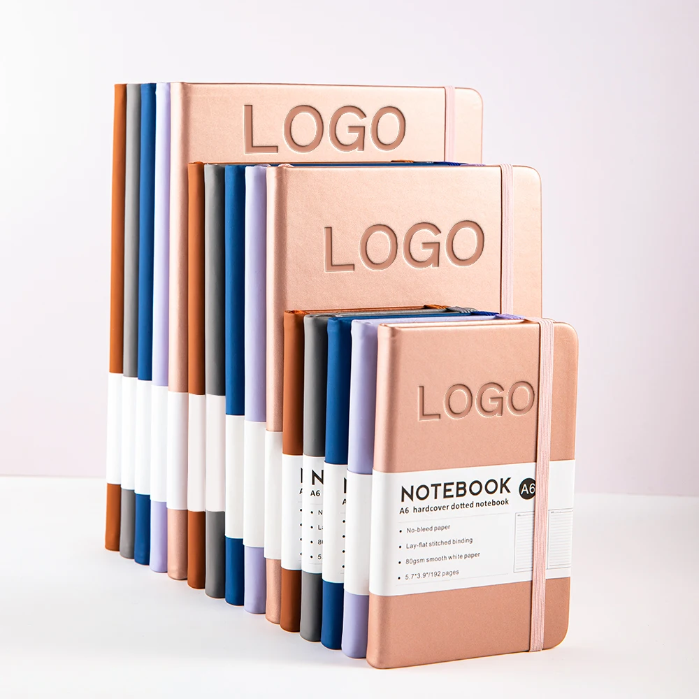 Customized logo A5 A6 B5 Hard Leather Cover Daily Planning with Elastic Band Paper Planning Notebook