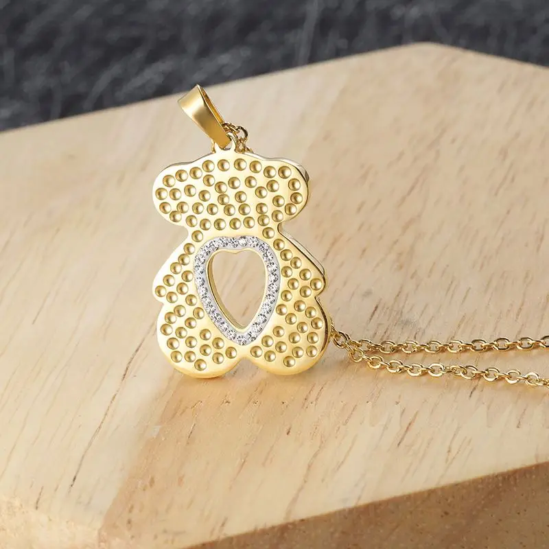 Fashionable 18K Gold Spain Bear Pendant Earrings Set With Heart Shape Rhinestones Diamonds For Women Gift Jewelry Sets