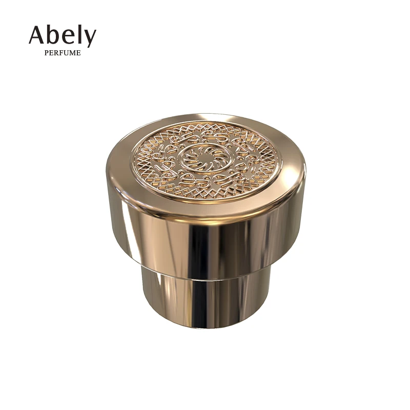 Abely Manufacturer Custom Logo Luxury Aluminum Marble Crown Metal Gold Perfume Crimp Bottle Lid Magnetic Zamac Perfume Cap
