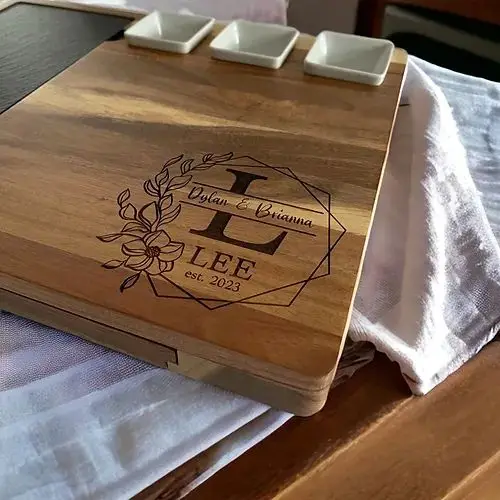 Custom Slate And Ceramic Aperitif Cheese Plate Extra Large Acacia Wood Charcuterie Board Set with Cutting Utensils And Trays