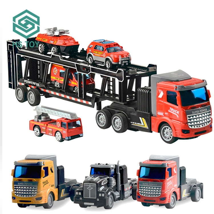 HS RC 4WD Double-decker Trailer Transport Toy Car 1:48 Scale Model Car Shipping Containers Carrier Truck For Sale