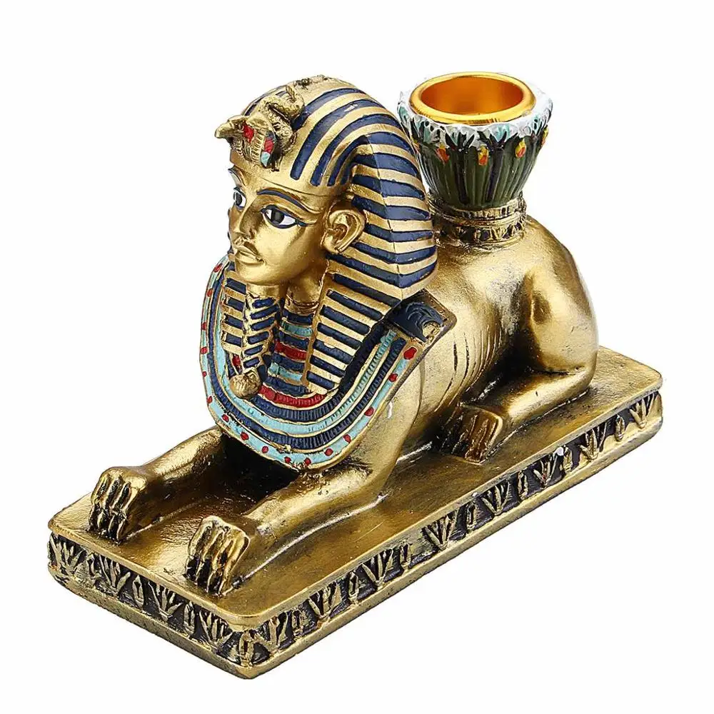 Vintage Egyptian Holders Candlestick Home Decoration Gold Figurine Craft Anubis Sphinx Goddess Table Candle Stand Gift