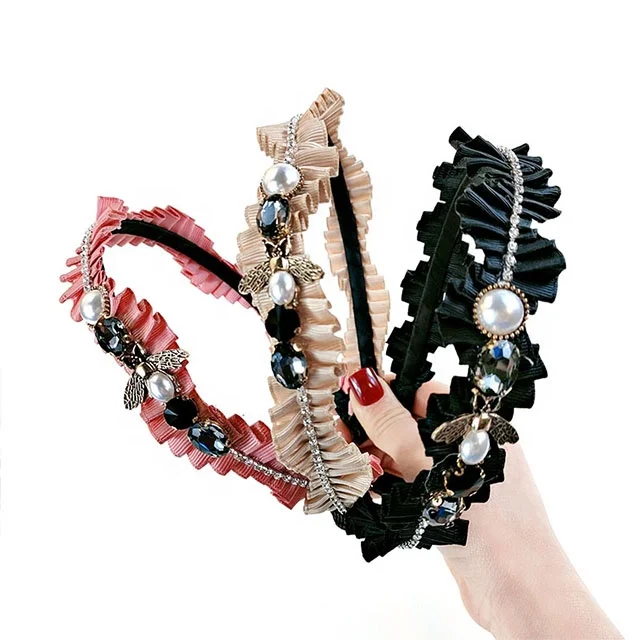 Newest Wavy Hair Band Bee Rhinestone Headband Female Net Red Temperament Korean Hairpin