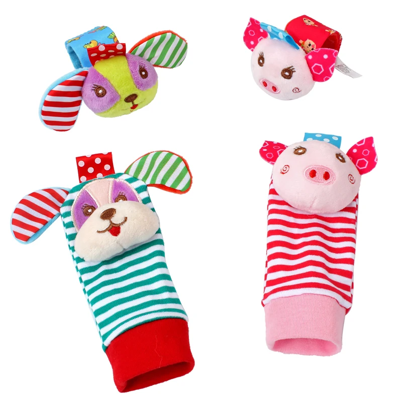 Baby wrist with socks combination cartoon pig dog animal ring toy K048E