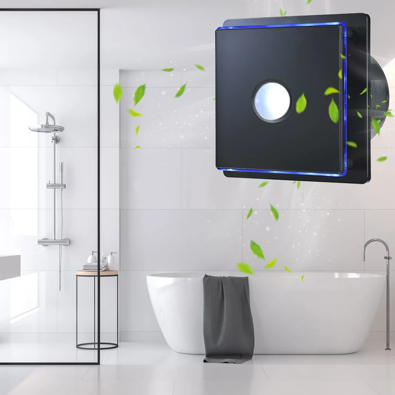 best bathroom exhaust fan with humidity sensor and light tempered glass decorative panel luxurious quiet extractor fan