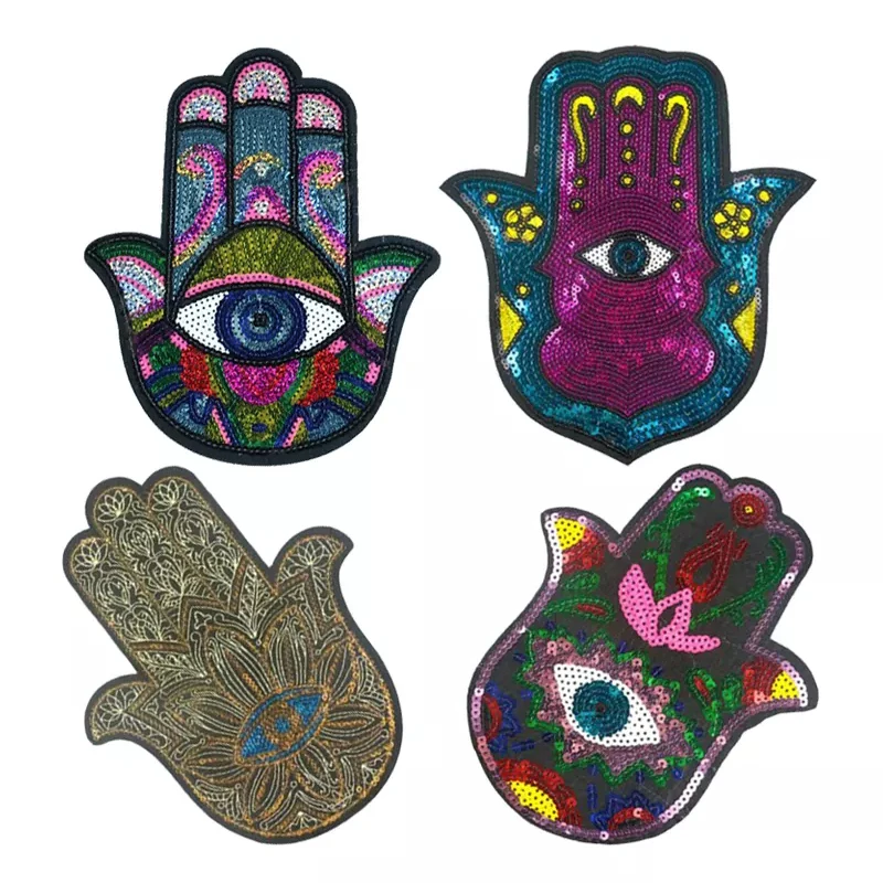 Аппликация с блестками нашивки вышивкой рук и глаз