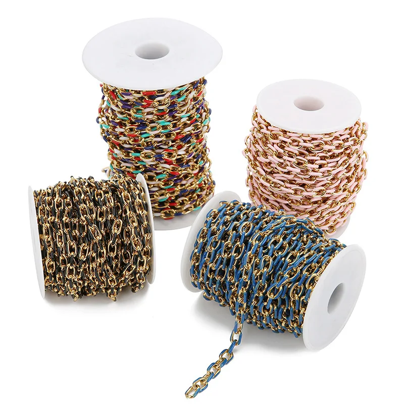 Jewelry Accessories Stainless Steel 8mm Stainless Steel Dripping Oil Chain Enamel Color Cross Chain Diy Thick Chain