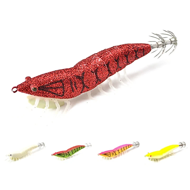 1pcs Fishing Lure Shrimp Squid Jig Wood Bait Fishing Wobbler Artificial Octopus Luminous Fishing Lures