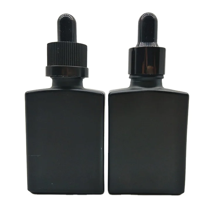Manufacturer Matte black square 30ml cosmetic glass tincture oil dropper bottles with childproof lid
