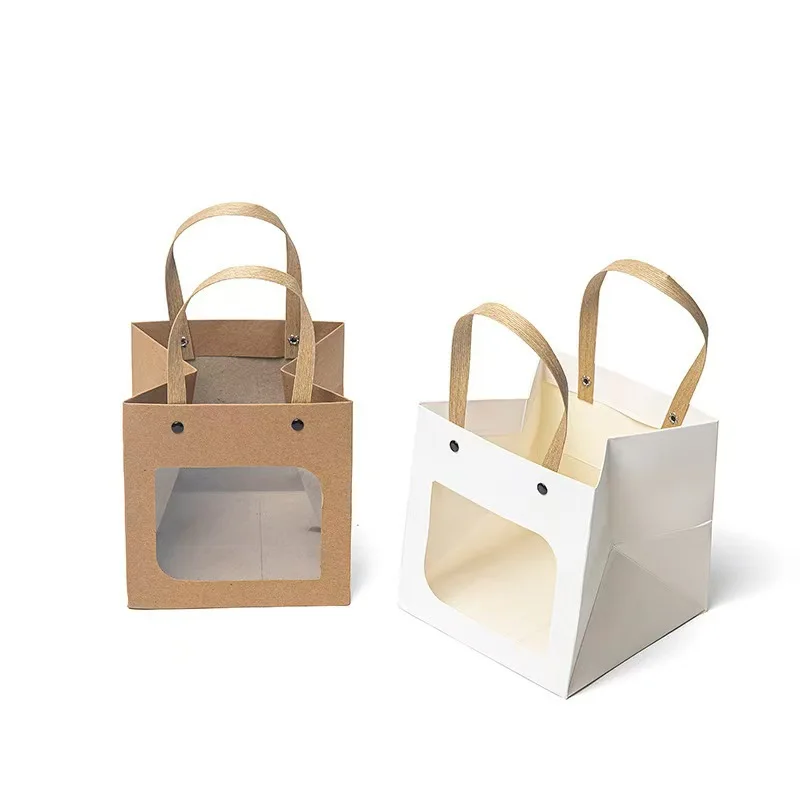 Kraft Paper Bags with Handle Recyclable Window Opening Paper Bag, Wedding Souvenir Gift Packaging Bag