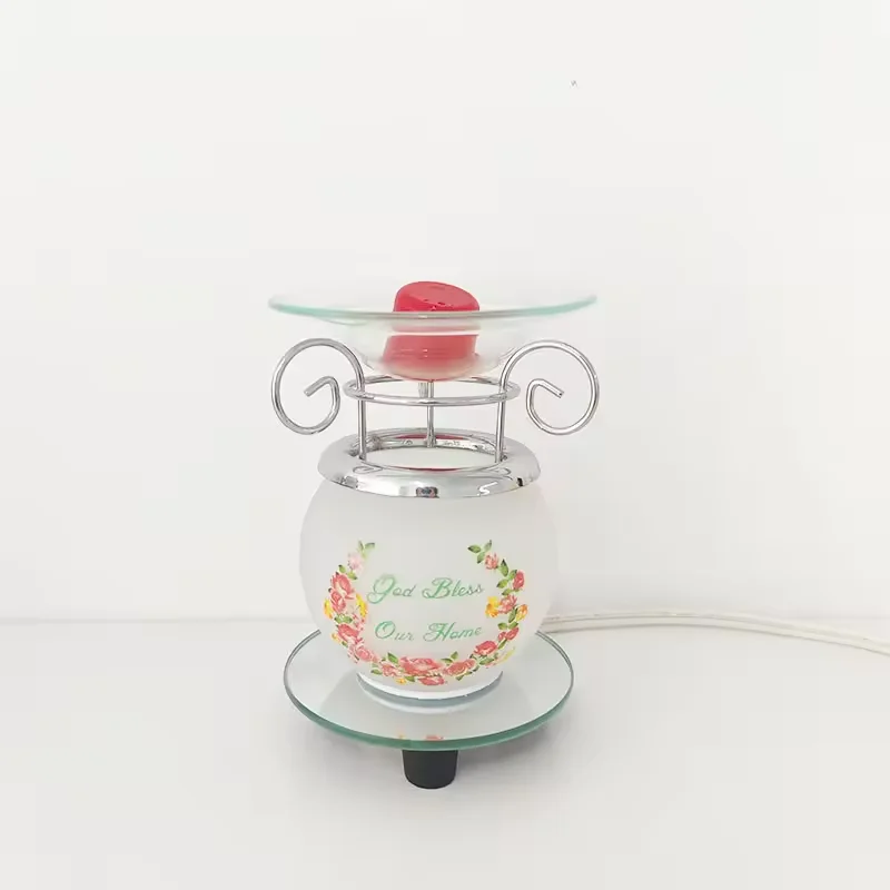 Electric Wax Melt Warmer Aromatherapy Home Decor Candle Warmer Printed Glass and Metal Stove with Glass Base for Home Decor