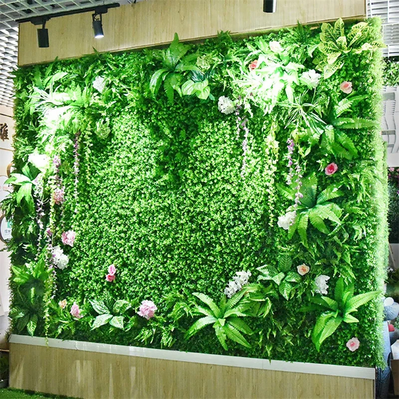 Artificial plants fake leaves colorful vertical green wall panel for church curtains backdrop decoration