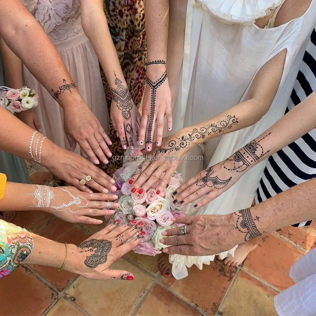 OEM Henna Tattoo Stencils For Wholesale Gorgeous Women Sexy Hand Art Red Henna Lace Hands Tattoo Sticker