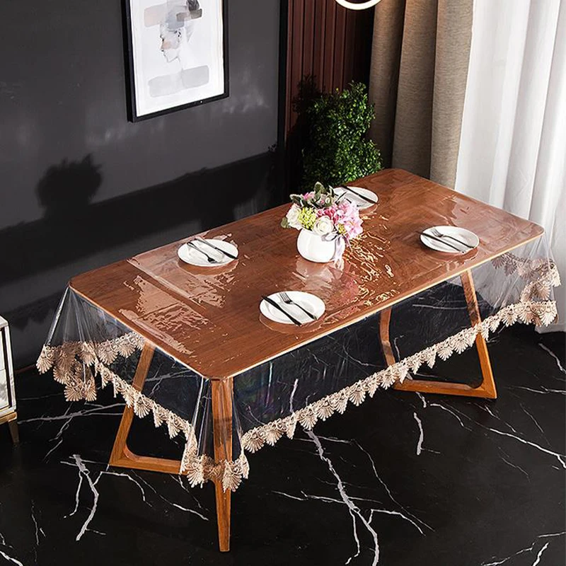 Thick Transparent Soft Glass PVC Table cover With Lace Best Selling Produce 2023