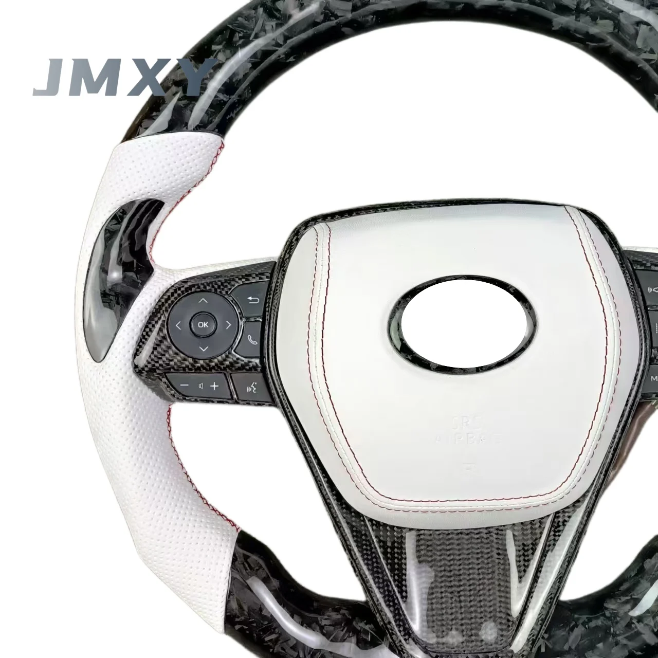 Customised white leather forged carbon fibre steering wheel suitable for Toyota Camry Corolla Highlander steering wheel