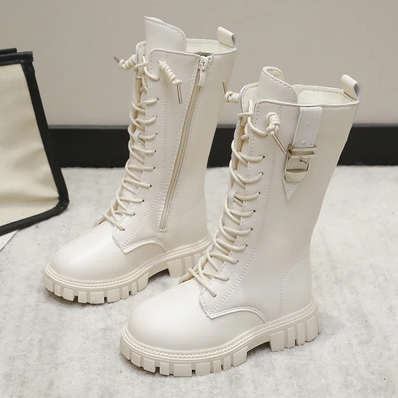 Autumn Kids Fashion Princess Solid Color Party Shoes Side Zip Winter Warm Breathable Children Snow Boots Girls Long Boots