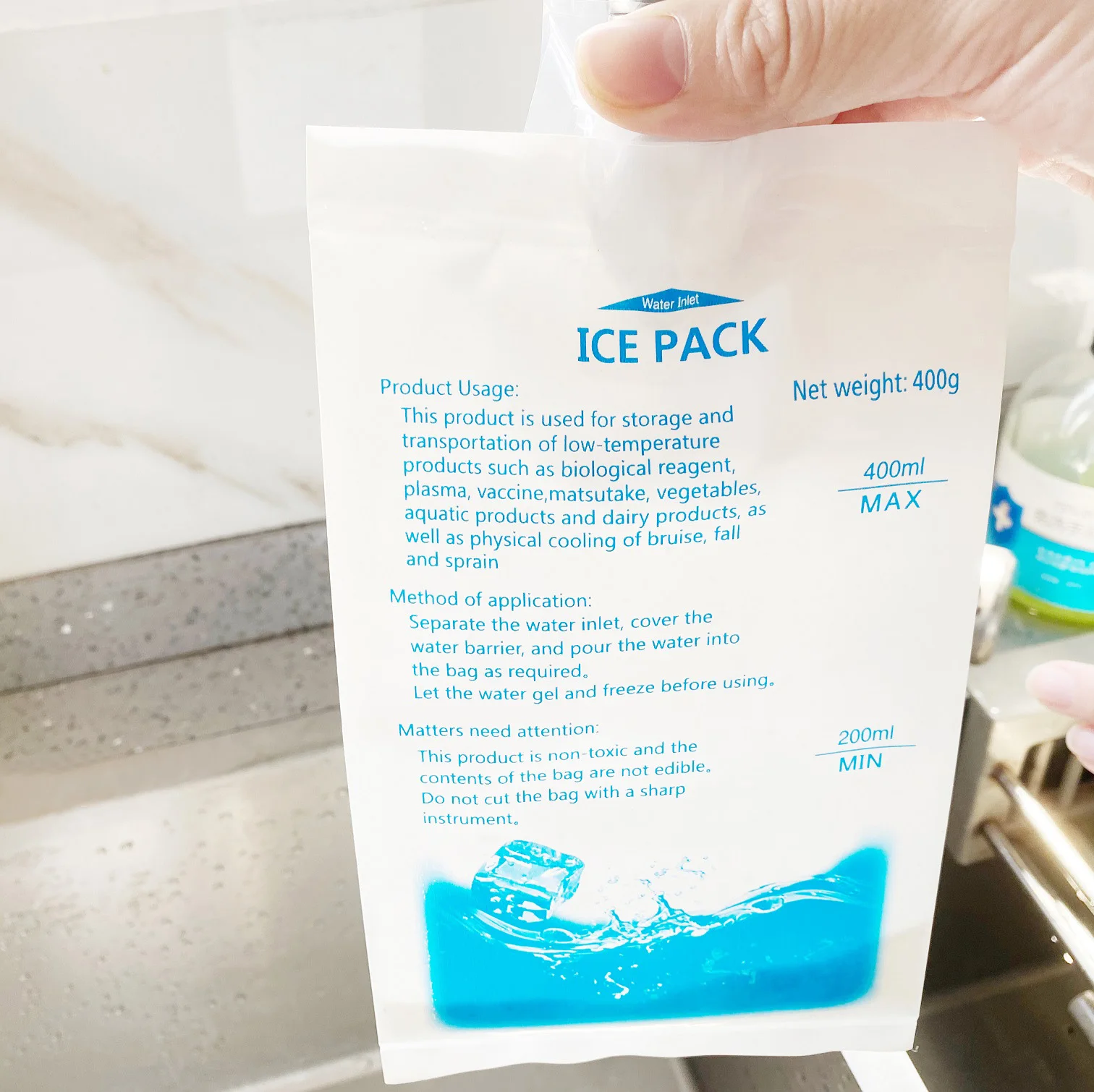 Reusable Injecting water Ice Pack Gel Ice Bag Insulated Dry Cold Ice Pack Gel Cooler Bag for Food Fresh