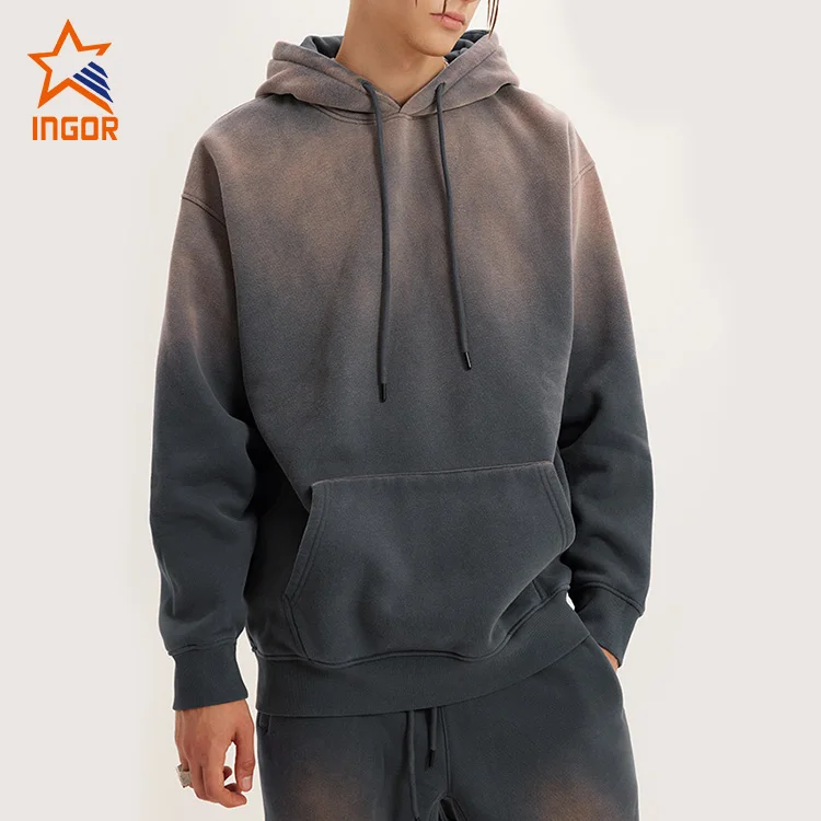 Ingor Distressed Wash Hoodies Oversized High Quality 100% Cotton Fleece Acid Wash Hoodie Vintage for Unisex