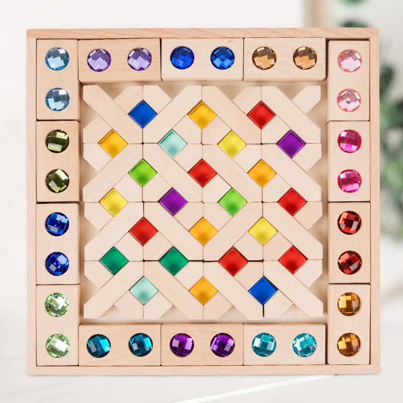 Acrylic crystal gem building block Rainbow cube with high light wooden building blocks