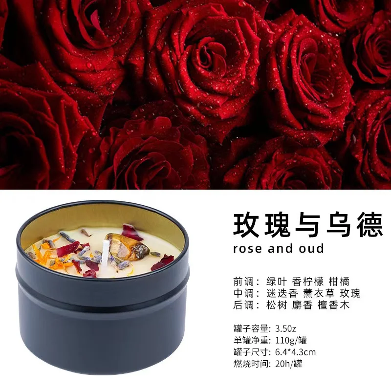 Luxury Crystal Dried Flower Scented Candle Tinplate Tin Can Smokeless Soy Wax Natural Plant Essential Oil Fragrance New