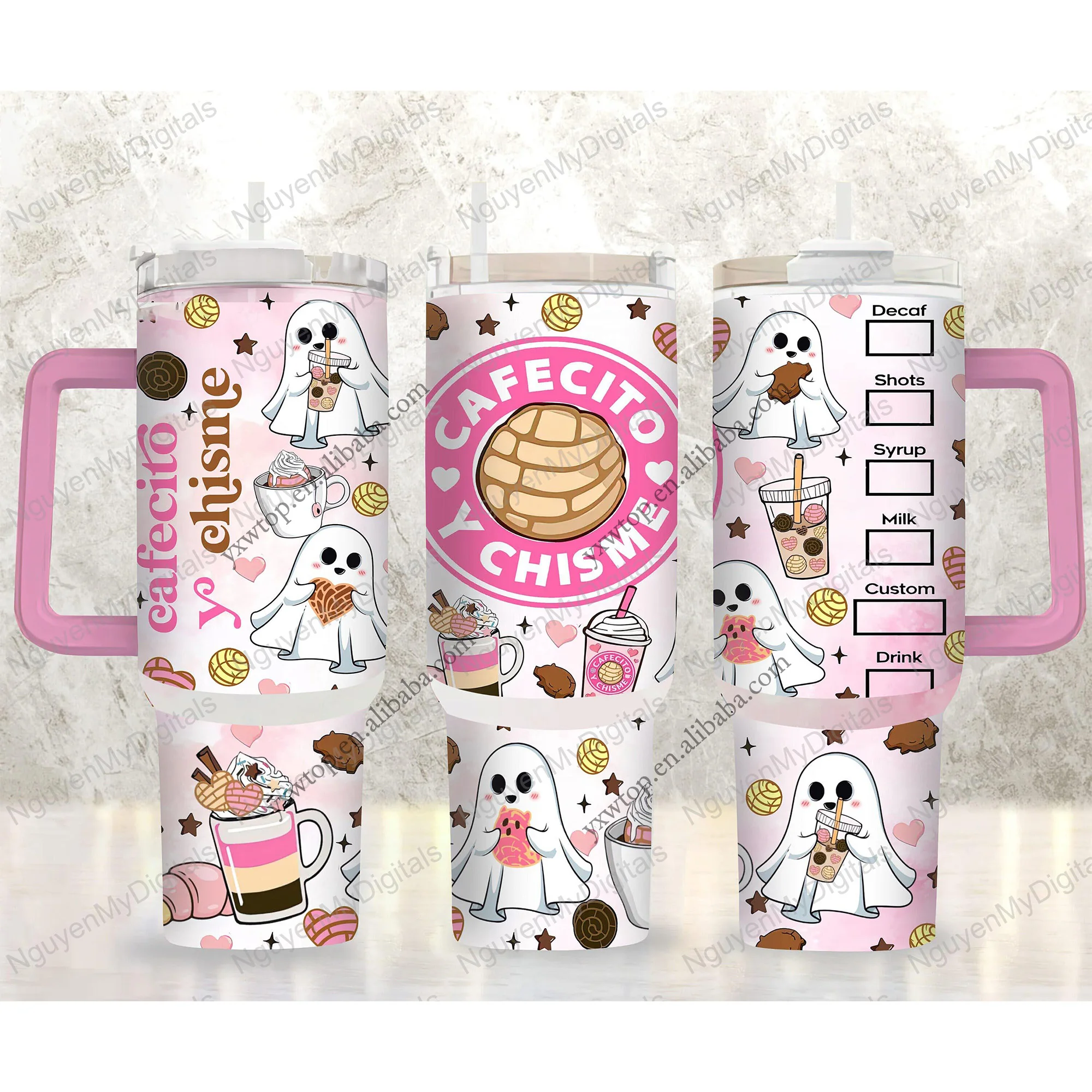 valentines gift Custom logo printed mexican cafecito y chisme Concha portable 40oz stainless steel insulated coffee tumbler mugs