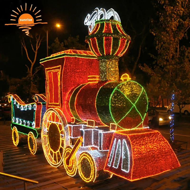 Outdoor custom 3D sculpture giant train colorful holiday LED theme decorative lights