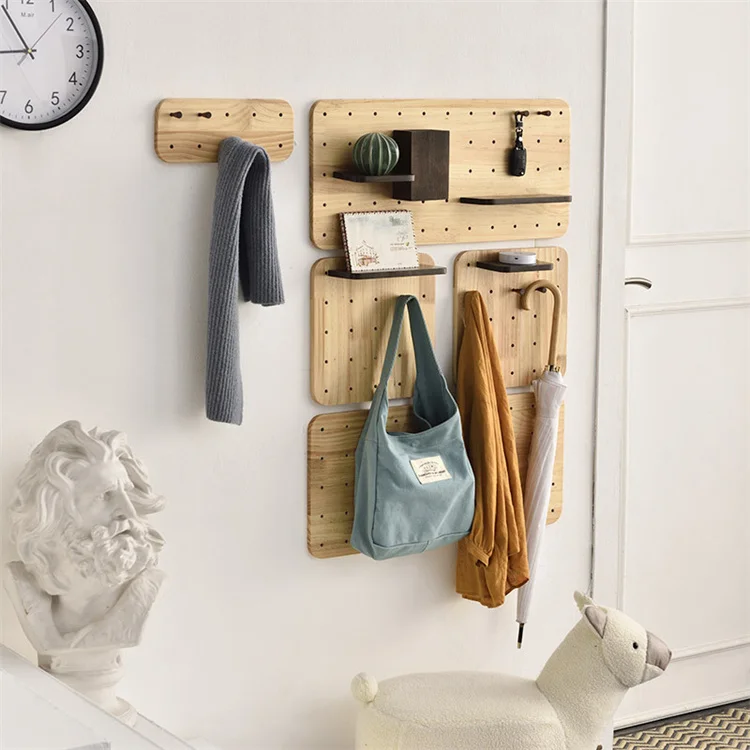 Wall Mount Display Pegboard Wall Panel,Wood Peg Board System Dish and Plate Organizer Adjustable Wood Drawer Organizer Pegboard