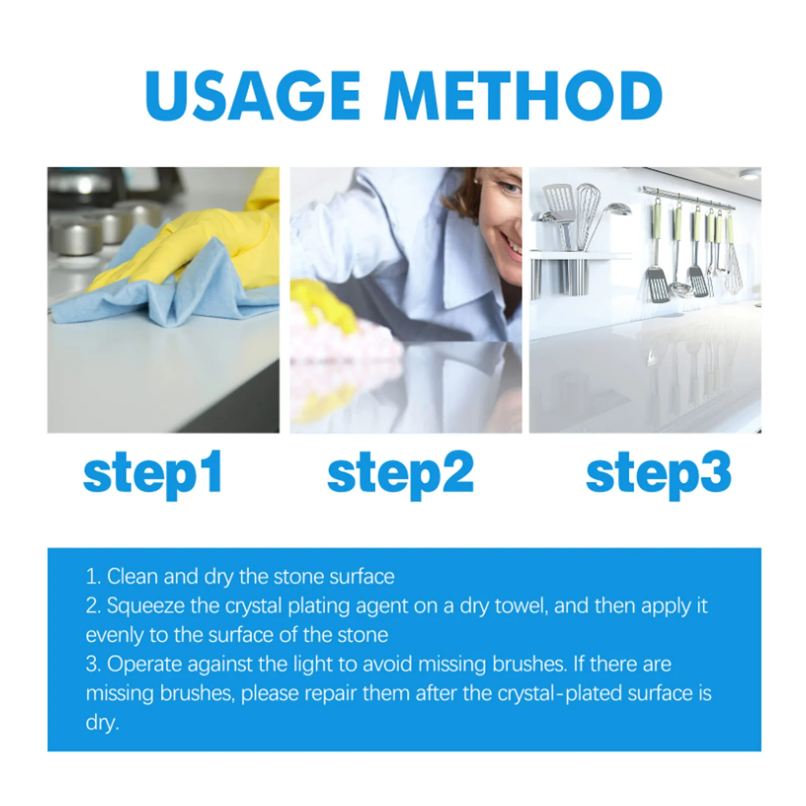 Stone crystal plating agent Kitchen quartz tile countertop scratch repair cleaning stain brightener