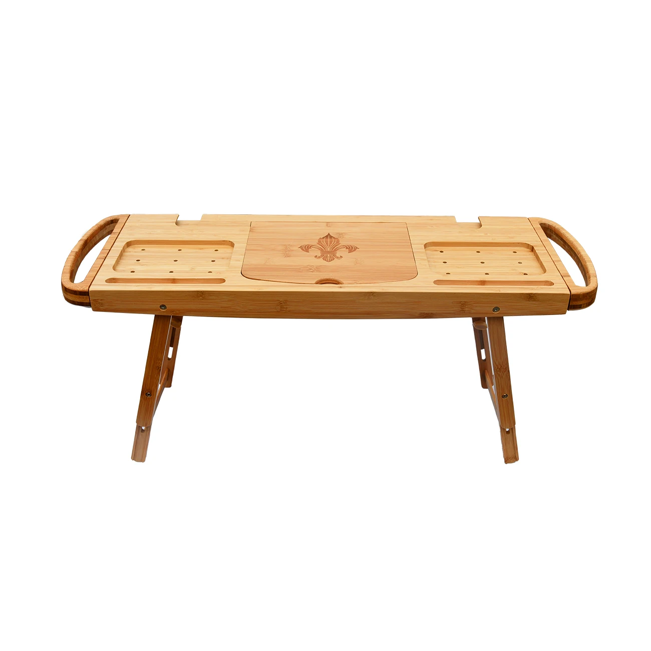 Натуральная бамбуковая деревянная Водонепроницаемая Ванна Caddy и поднос для кровати со складными выдвижными дужками канавки устройства