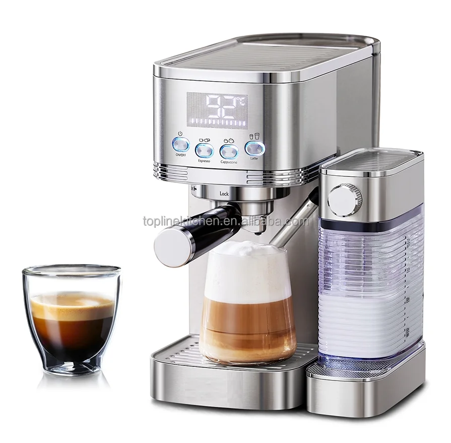 2in1 Espresso  coffee machine with Milk tank Latte stainless steel 19 Bar home kitchen appliance