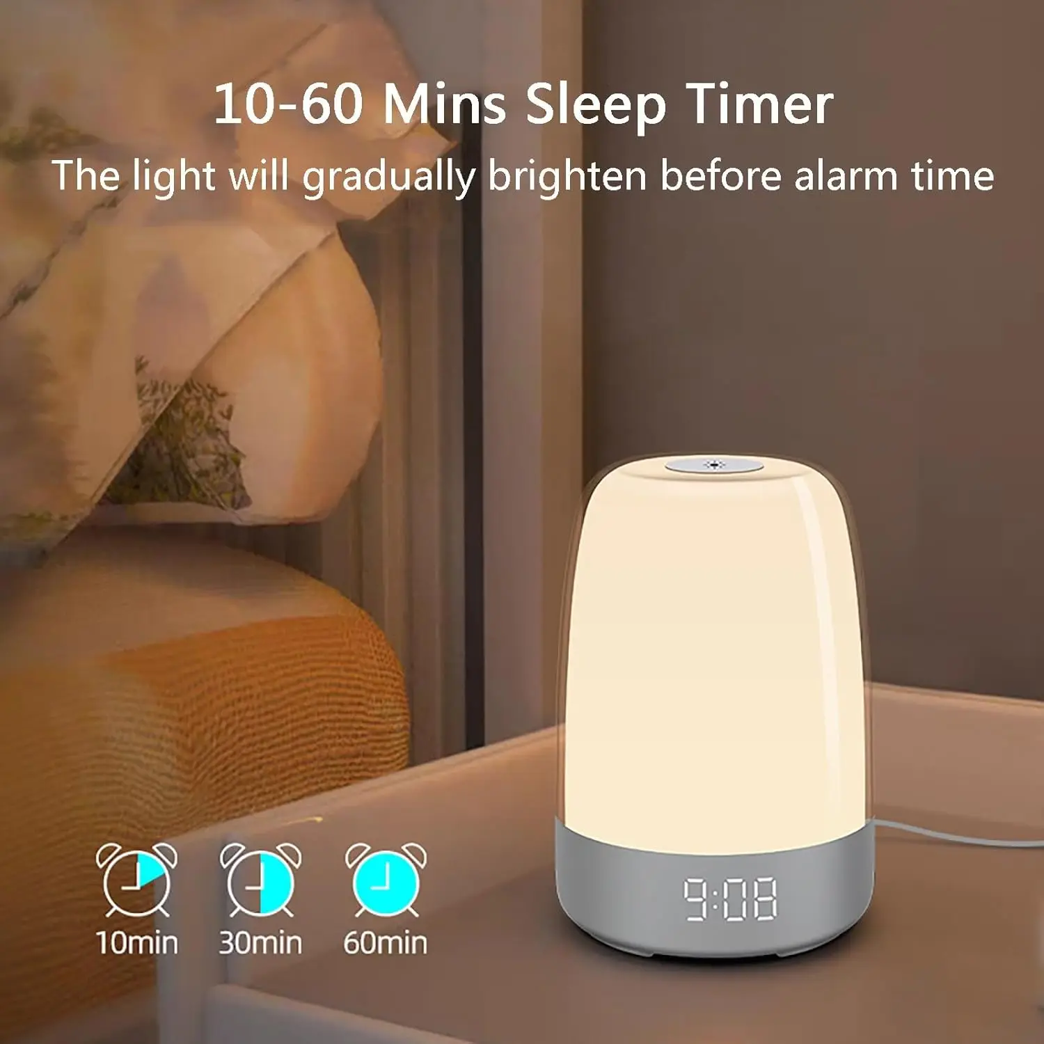 hot sale Lamp Sunrise Simulation Wake Up Light Alarm Clock Night Light with colorful light