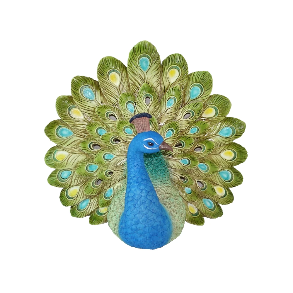 9 Inch Resin Craft Colorful Peacock Bird Figurine with Antique Finish Polyresin Peacock Statue