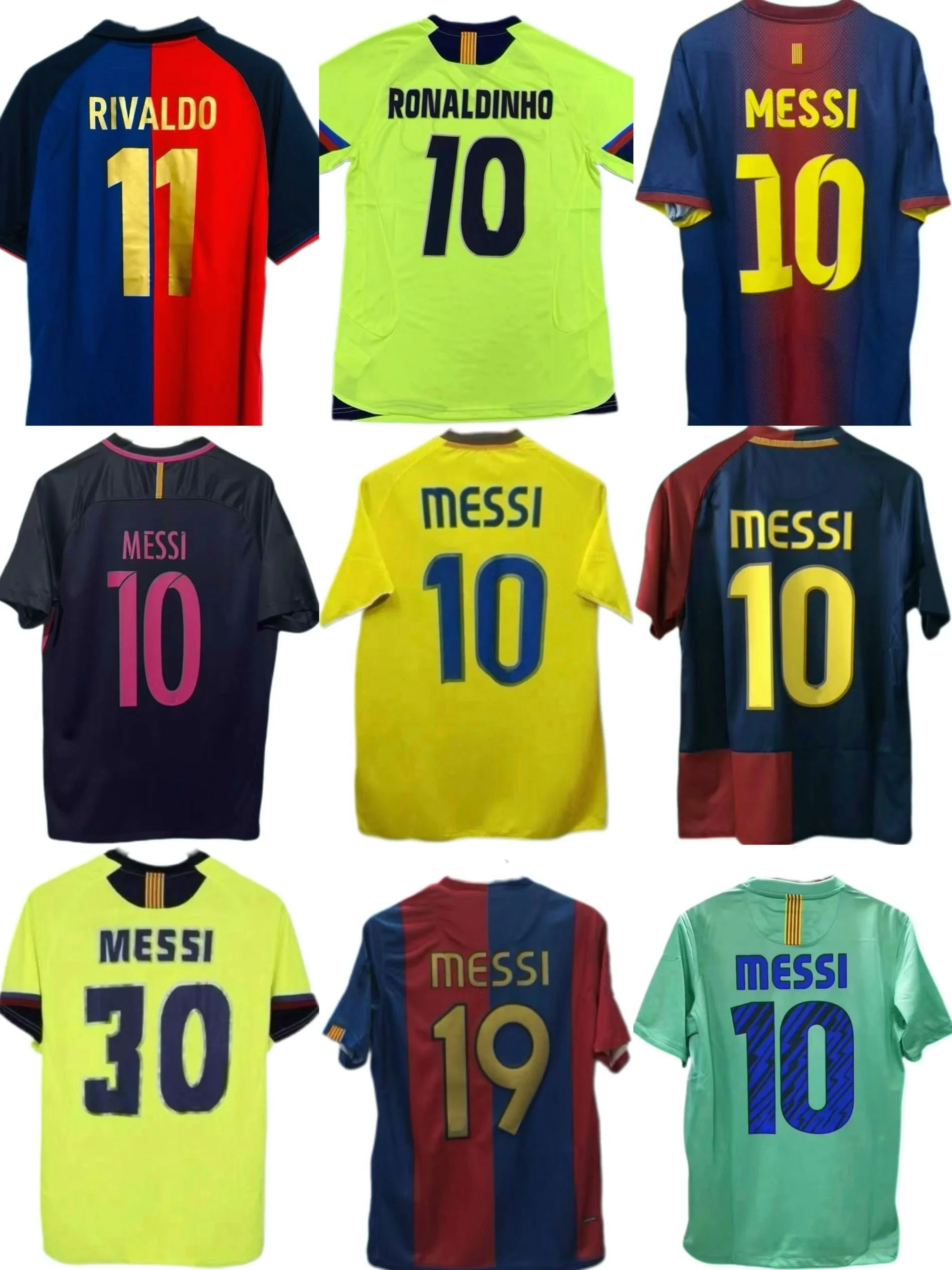 06 08 09 10 11 14 15  Barcelonaes Breathable Polyester Heat Transfer RONALDINHO Retro Version MESSIs Thailand Football Shirts