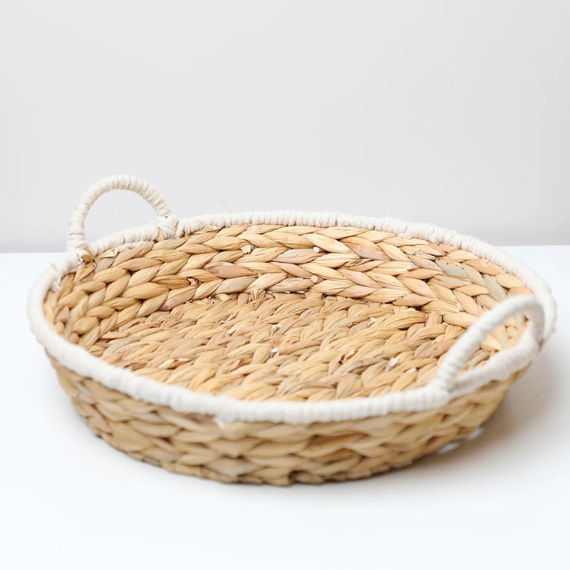 Decoration Water Hyacinth Grass Seagrass Round Woven Tray For Living Room and Bedroom
