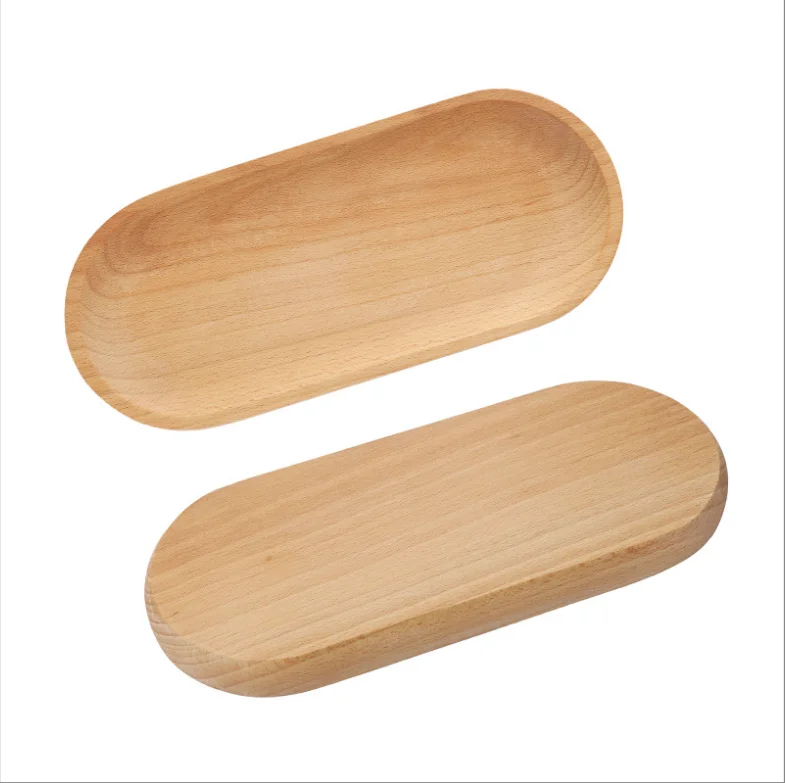 Japanese oval paintless solid beech wood bread sushi food serving plate
