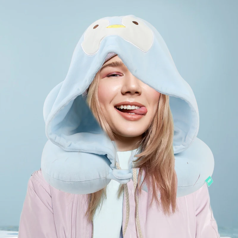 Hot sale microbeads filling spandex plush fabric hoodies travel neck pillow