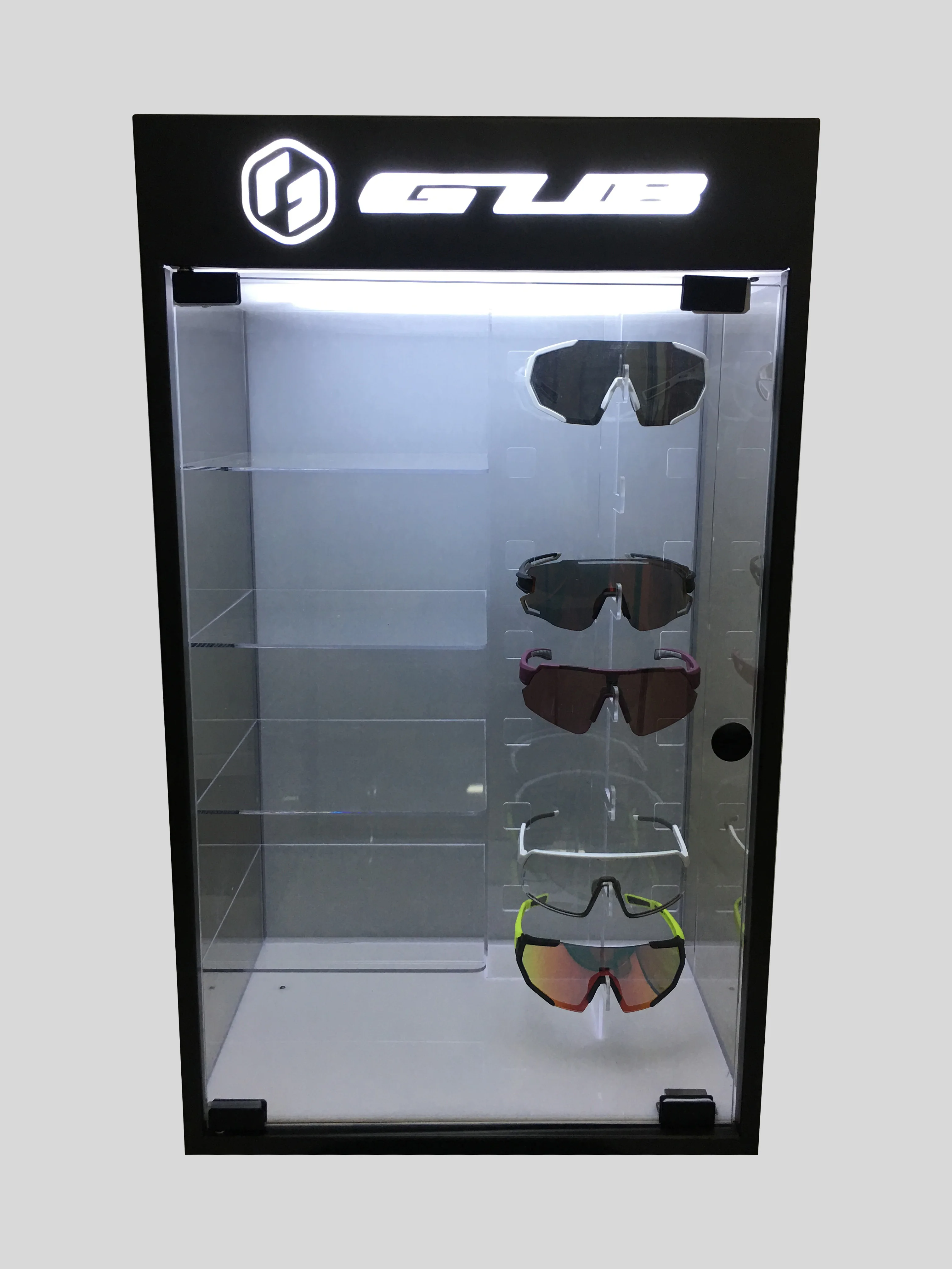 Glasses display stand acrylic plug metal display racks  4 tiers glasses shelf floor stand with LED light for retail shop