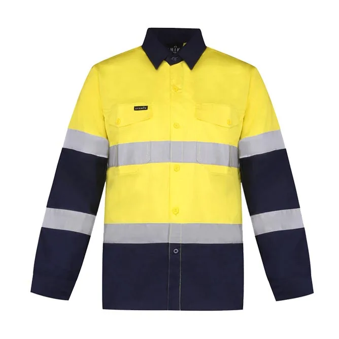Construction High Visibility Long Sleeve Cotton Uniform Reflective Work Shirts Workwear