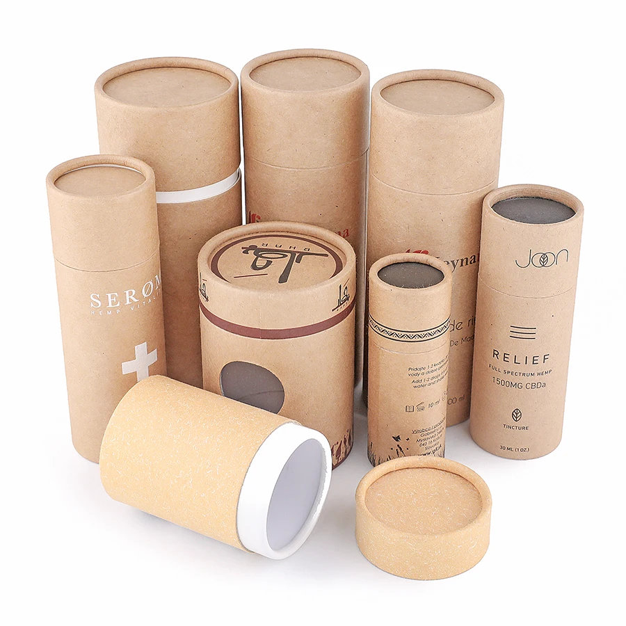 
Art window shaped tall presentation biodegradable custom printed gift paperboard cardboard kraft paper cylinder box 