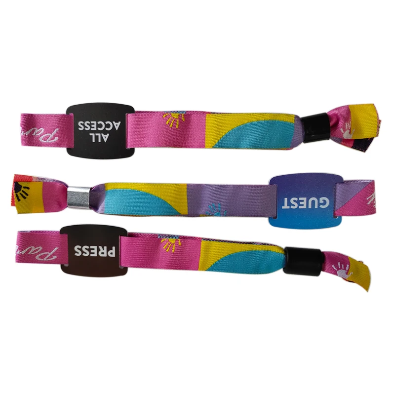 Best Price Woven Logo Polyester 13.56Mhz HF Flexible Festival RFID woven wristband With RFID hard PVC For Party