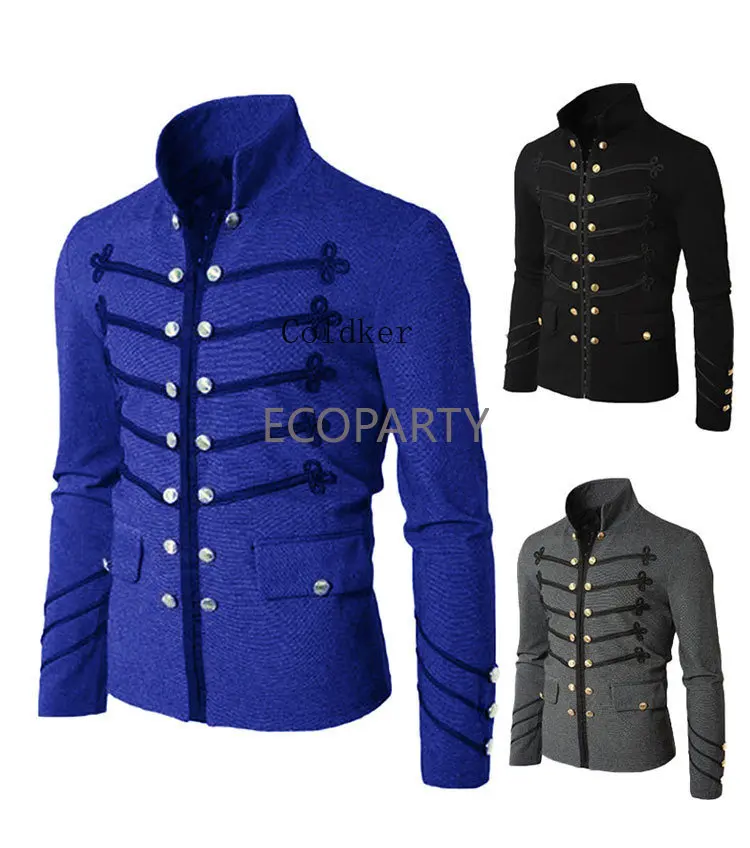 3XL Adult Man Purim Victorian Gothic Style Jacket Zipper Christian Medieval Knight Solid Middle Ages Male Carnival Clothing ecop