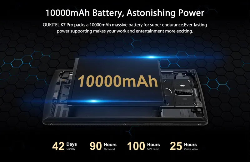 
Big Screen Speaker Phone Smart 4G Android Oukitel K7 Pro 4GB 64GB Power Bank 10000mah Phone with 13MP Camera 