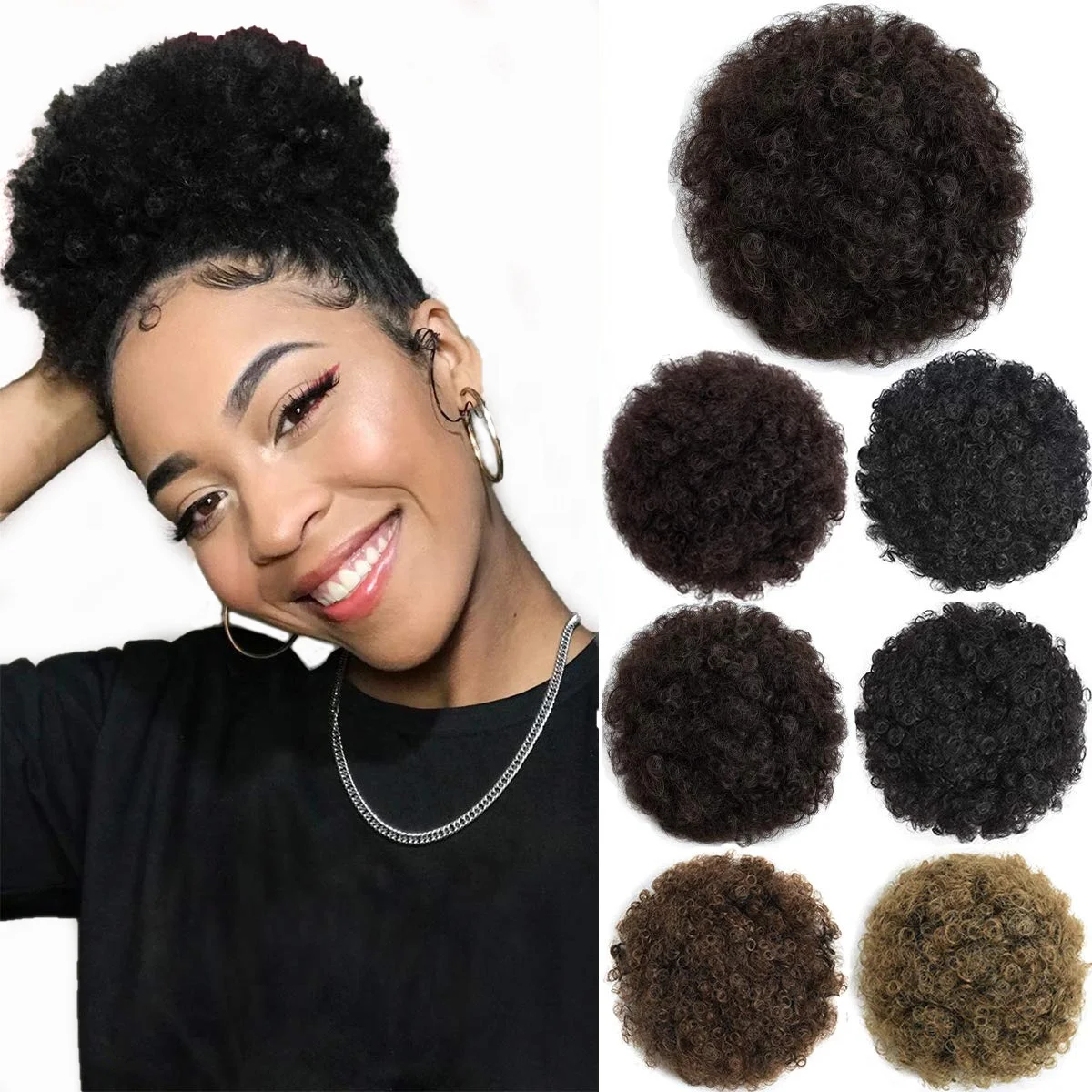 
Synthetic Puff Afro Short Kinky Curly Chignon Hair Bun Drawstring Ponytail Wrap Hairpiece 50g 